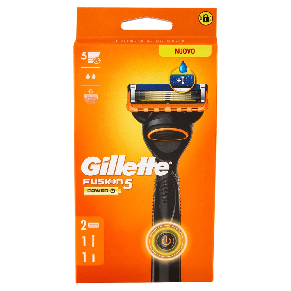 Gillette Fusion5 Power Rasoio da Uomo a 5 Lame, 1 Manico + 2 Lamette + 1 Batteria